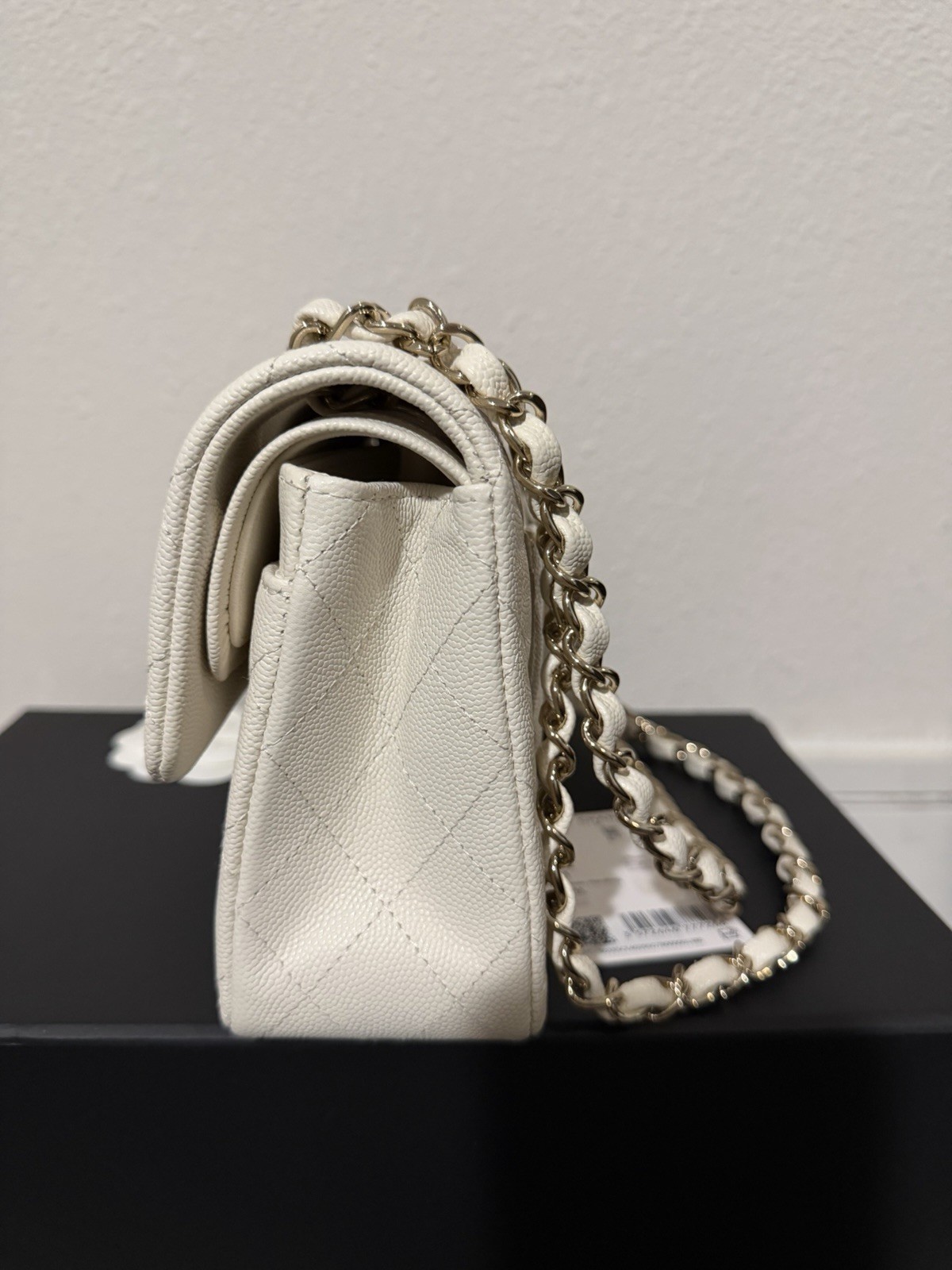 22C Chanel Classic Small Double Flap in White Caviar Champagne Gold Hardware image 4