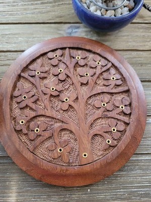 Tree of Life Carved Wood Stick Burner - Incense Holder