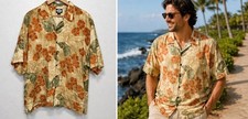 Tommy Bahama Shirt Mens XL Orange 100 Silk Hawaiian Camp Button Floral Vacation