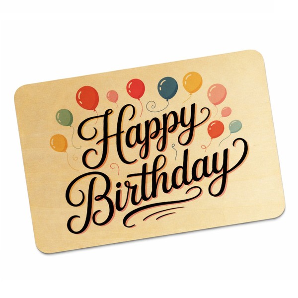 Happy Birthday Ballons Postkarte Aus Holz Mit Kalligrafie-image
