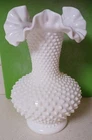 Vintage Fenton Hobnail Opalescent Milk Glass Vase 10 1/2 in. Ruffled Edge ,EUC