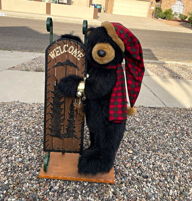RARE DAN DEE Late 20th Century Large Vintage Bear With Sled and Welcome Sign