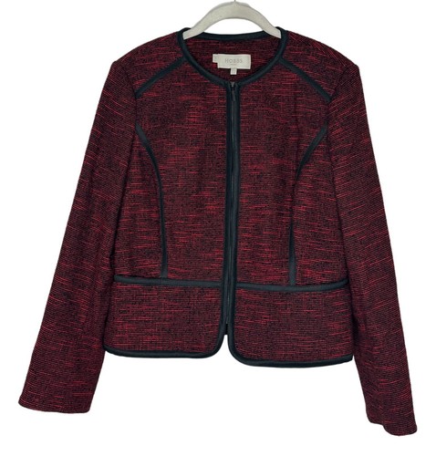 Hobbs London Women’s Red Black Tweed Zip Front Jacket And Skirt Set Size 10 - Picture 2 of 13