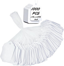 1000 Blank White Merchandise Price Tags with Strings Size #5 Retail Strung Labe