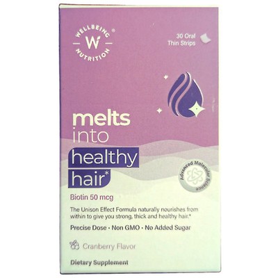 Wellbeing Nutrition Melts into Healthy Hair, Cranberry Flavor, 30 Strips