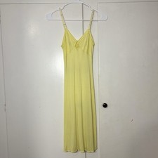 Vintage 50s Vanity Fair Nylon Yellow Strappy Midi Lingerie Slip Dress Nightgown