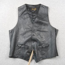 Scully Mens Black Genuine Leather Western Vest Size 42 Button Front Cowboy Boho