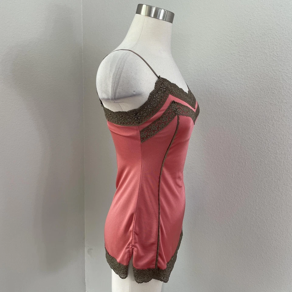 Camiseta sin mangas Y2K Vintage The Limited para mujer XS rosa satinado encaje cami años 2000 Foto 3 de 4