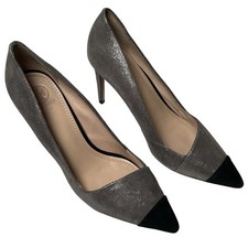 Tory Burch Women's Silver Black Metallic Shaila Cap Toe Pumps Sz 9.5 Heels Work