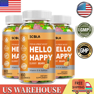 3PACK Hello Happy Gummies - Remain Optimistic of Mood - with Vitamin D & Saffron