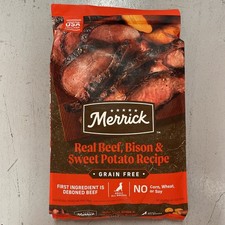 Merrick Grain Free Dry Dog Food Beef Bison Sweet Potato 22lb High Protein Kibble 1.59 per pound