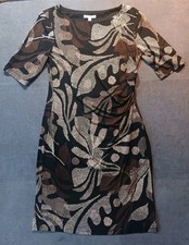 North Style Textured Abstract Print Dress brown black sheath womens 8