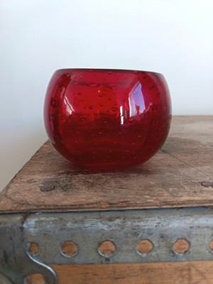 Vintage Rubinrot Kontrolliert Bubble Art Glas Schale Teelichthalter