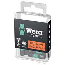 Image of Wera 05057627001 867/1 IMP DC TORX 25mm TX40 Impaktor Screwdriver Bits 10 Pieces