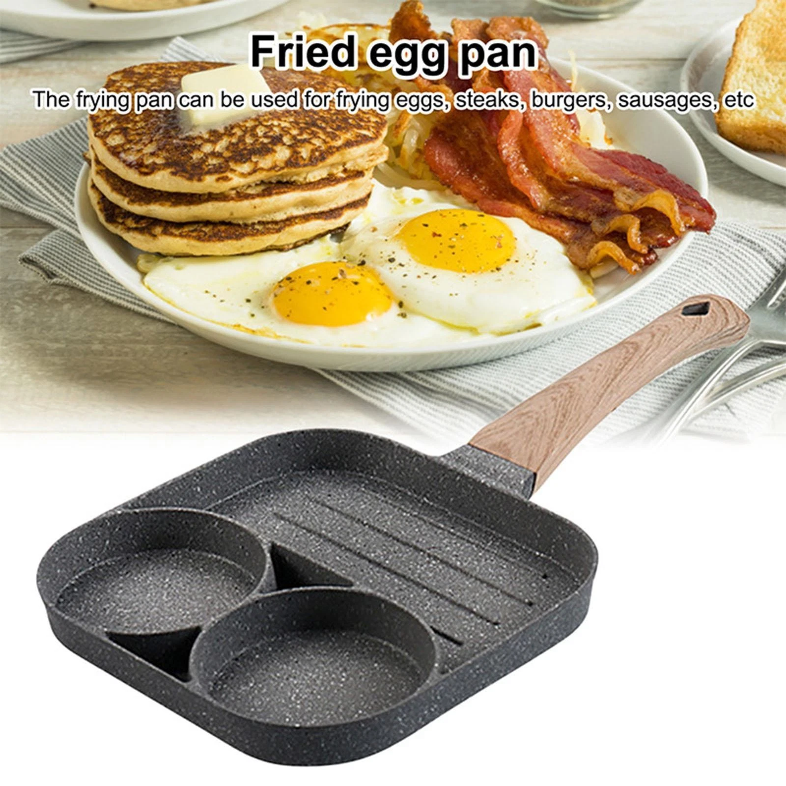 3-in-1 Egg Frying Pan 3-Cup Sausage Omelet Cooker Pan Skillet for Gas