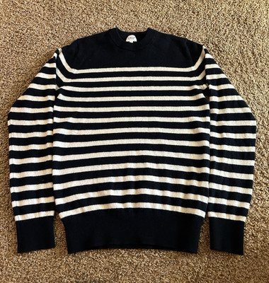 celio Men's Striped Knit Sweater Black/White Crew Neck Long Sleeve Size S