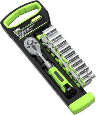 15Pcs 1/4 Inch Drive Ratchet Socket Wrench Set, with Metric 4-14Mm and Front and