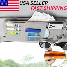 Gray PU Leather Car Sun Visor Organizer Pouch Bag Pocket Card Storage Holder New