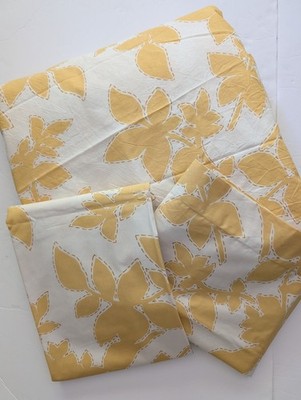 Pottery Barn Yellow White Floral Leaves Full Queen Duvet Cover & 2 Euro Shams