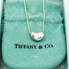 TIFFANY & Co Small Bean Necklace 10mm Pendant 3.2g Silver 925 17.5in w/Pouch Box