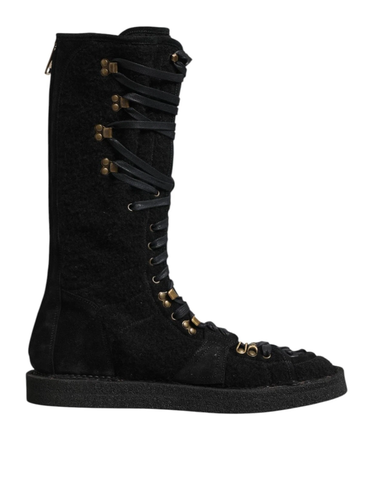 Dolce&Gabbana Men Black Mid-Calf Boots Alpaca Wool Lace Up Flat Shoes Sz EUR 44