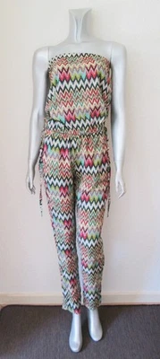 MOODY´S Damen Sommer Jumpsuit Overall trägerlos bunt Zick-zack-Muster Gr. 38 S - Bild 1 von 4