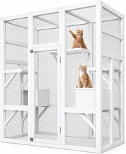 Large Outdoor Cat Enclosure Wooden Patio Cat House UV-Resistant Roof 5 Platforms