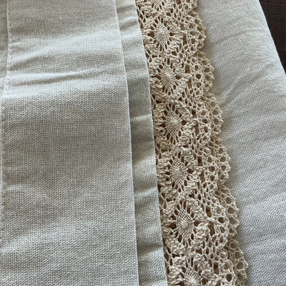 2 Curtain Panels 54x108 Off White Lace Edge Cottagecore Farmhouse Country Decor - Image 2 of 4