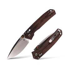 EDC Pocket Knife, 2.69" Elmax Satin Blade & Crossbar Lock Norplex UltreX Maro...