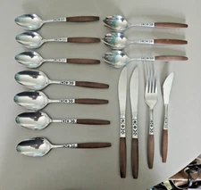 Ekco Eterna Forged Stainless Japan EKS37 Brown Handle Fork Knife Teaspoon 14 Pcs