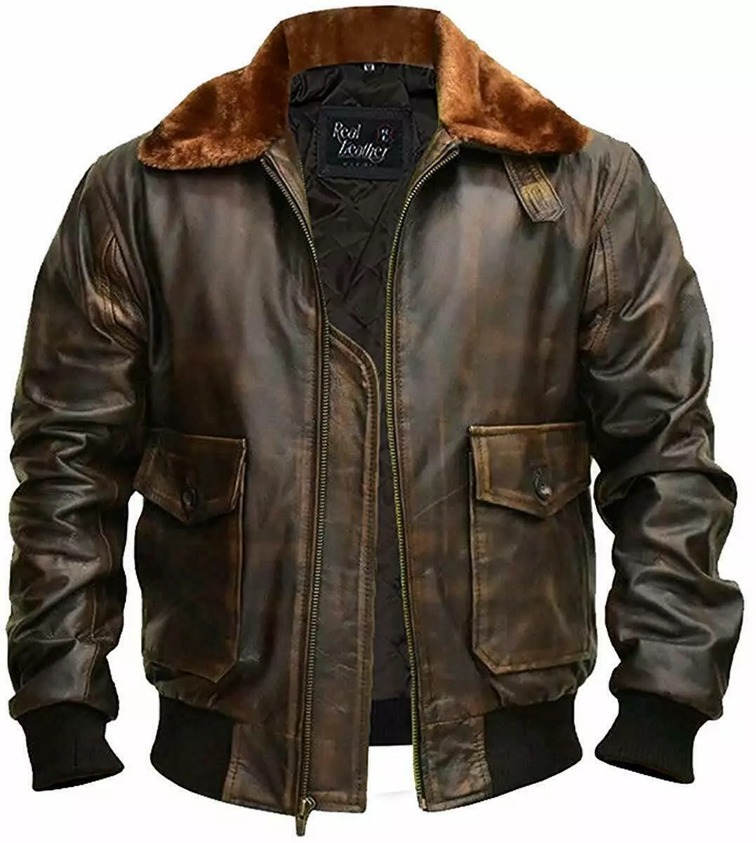 G-1 A-2 Flight Aviator Jacket Distressed Brown Genuine Leather Men Bomber Jacket