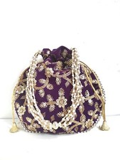 Embroidered Potli Bag Silk Women's Batwa Pearls Handle Clutch Indian Wedding lot