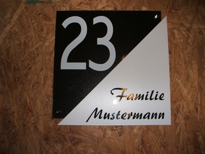 House number - desired number/ text 210 x 210 mm Dibond with cover caps + screws