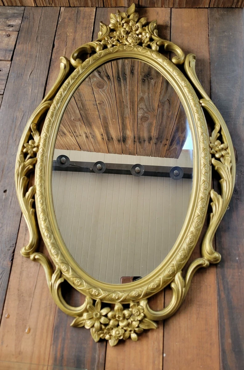 Sale Mid-Century GOLD SYROCO Round Oval Mirror Frame Flowers