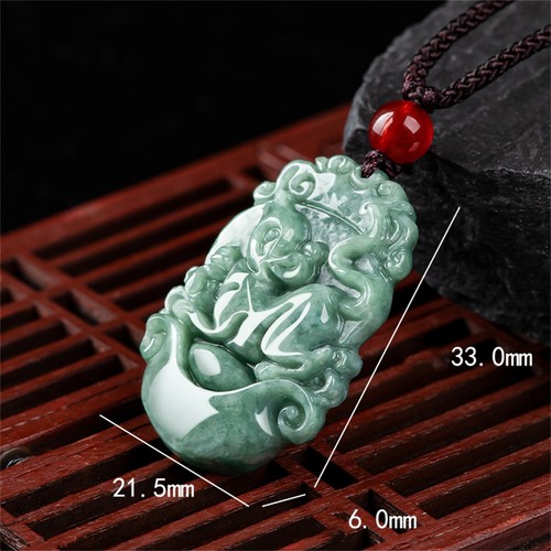 1pcs Natural Jade Pendant A Grade Twelve of Zodiac Bean Green Jadeite Necklace - Picture 2 of 31