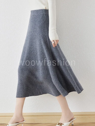 Women 100% Cashmere Wool Skirt Elastic Stretchy Flowly A-Line Midi Long Skirt - Bild 16 von 21