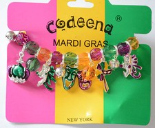 Mardi Gras Beaded Charm Stretch Bracelet / New Orleans / Fat Tuesday