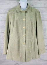 Elana by Tanner Large 100% Leather Jacket Pale Green Button Down Lined 