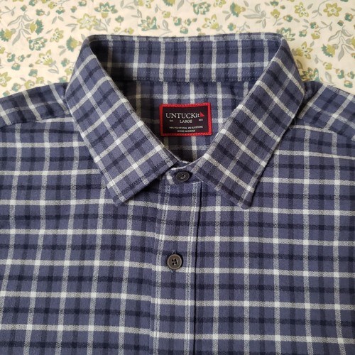 UNTUCKit knöpfiges Shirt Erwachsene groß blau weiß kariert langärmelig Flanell Herren - Bild 6 von 19