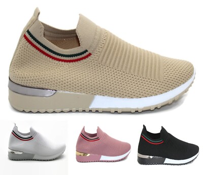 Womens Ladies Sock Trainers Sneakers Slip On Jogging Pumps Plimsole Shoes Sizes