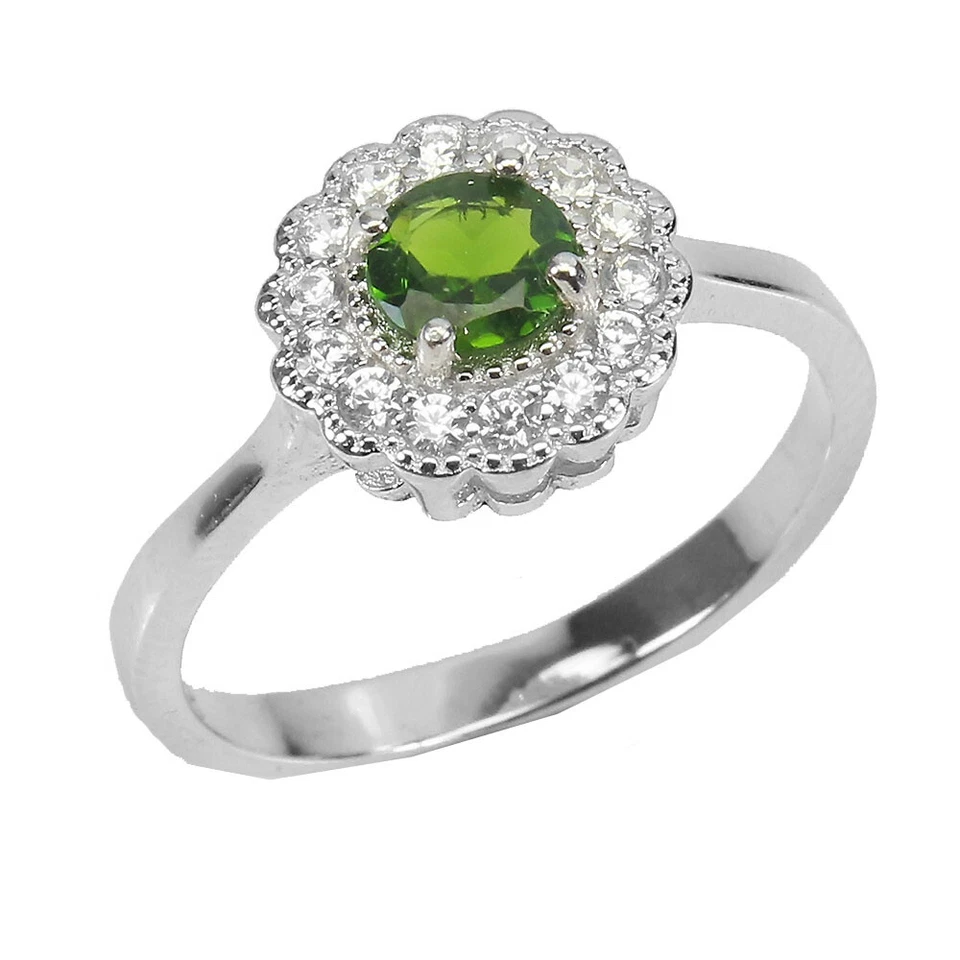 925 Sterling Silver Round Chrome Diopside 5mm Simulated Cz  Ring 7.5 - Image 2 of 4