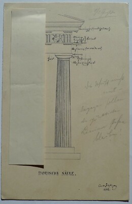 Zeichnung Curt Agthe Berlin 1898 '' Dorische Säule '' 