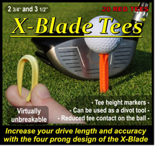 X BLADE GOLF TEES - Unbreakable plastic 3 1/2" - RED other colors available 