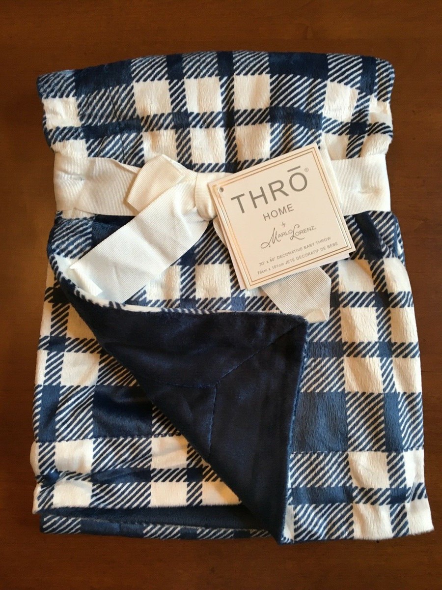 Thro Baby Blanket Navy and White Plaid MicroMink Reverse Solid
