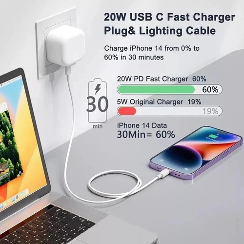 For iPhone 16 15 14 13 12 Pro Max X Fast 20W USB-C PD Plug Charger Adapter Cable - 第 16/22 張圖片