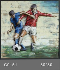 Soccer Football 3 Dimensional Art Gallery Metal Wood Masterpiece Hand Made Decor