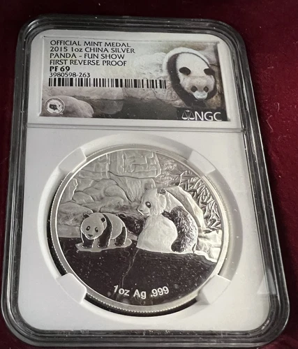2015 1 oz China Silver Panda Medal First Reverse Proof Fun Show NGC PF 69