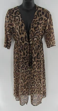 Shein Long Lightweight Kimono Leopard Brown Black Sheer w/Belt Size One Size NEW