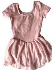 Bloch Girls' Pink Ballet Dance Dress Leotard Chiffon Skirt Short Sleeve 6X/7