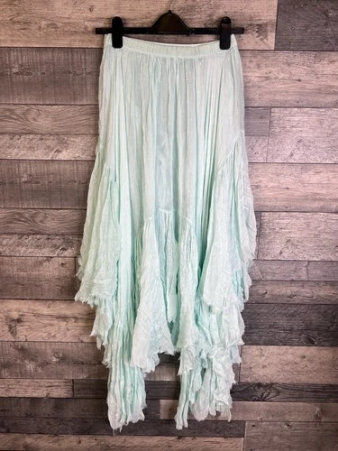 Free People Clover Maxi Skirt Size XS Mint Aqua Green Hankerchief Fairy Boho